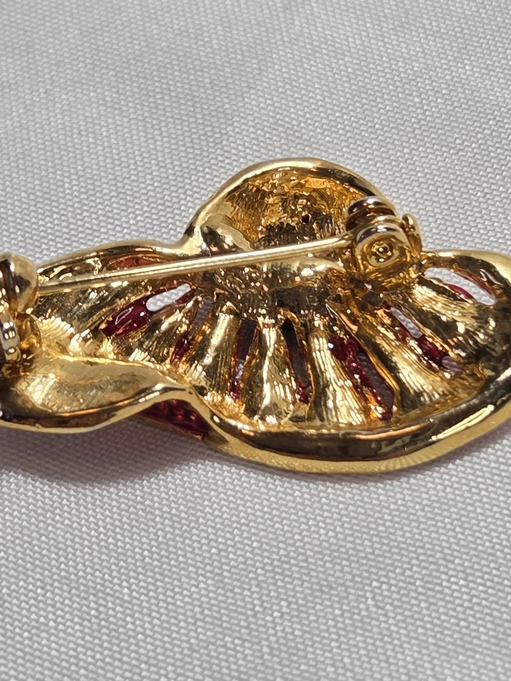 Vintage Red Hat Society Brooch Pin Red Glitter Enamel Red & Black Rhinestones